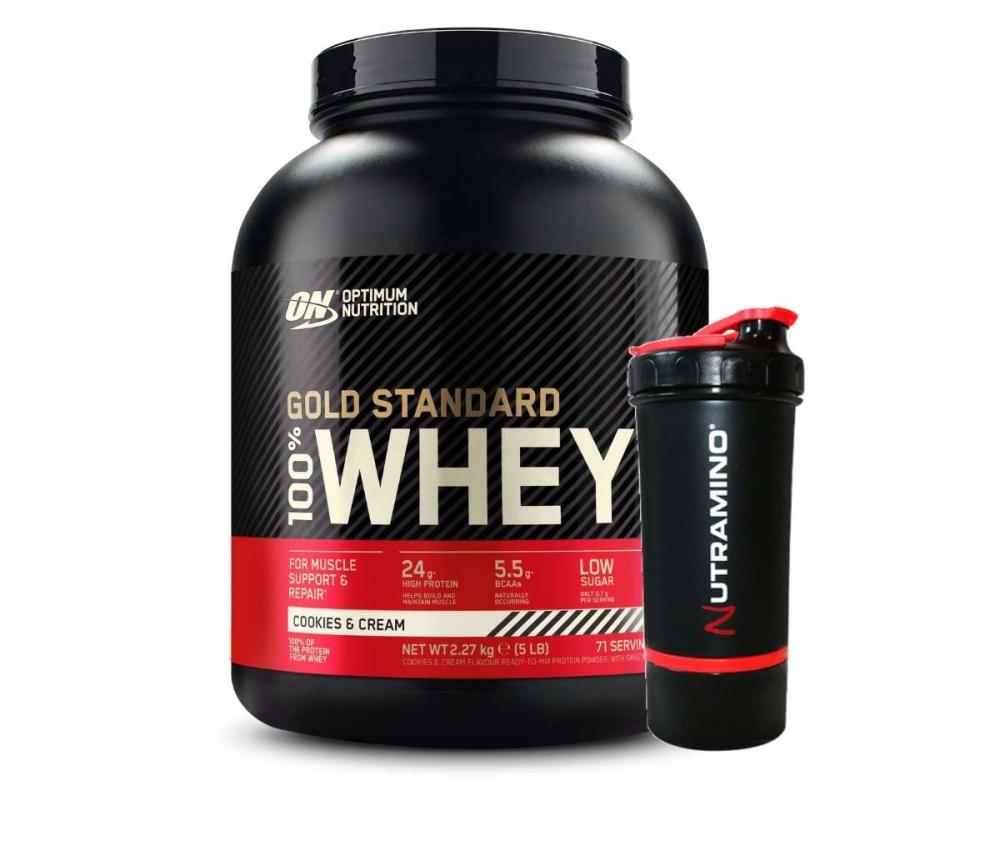 Optimum Nutrition 100 % Whey Gold Standard + shaker, 2273 g