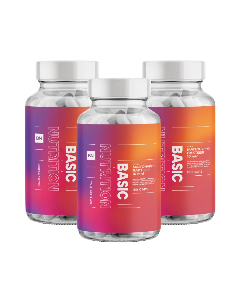 Big Buy: 3 kpl Basic Nutrition Maitohappobakteeri 10 mrd (450 kaps.)