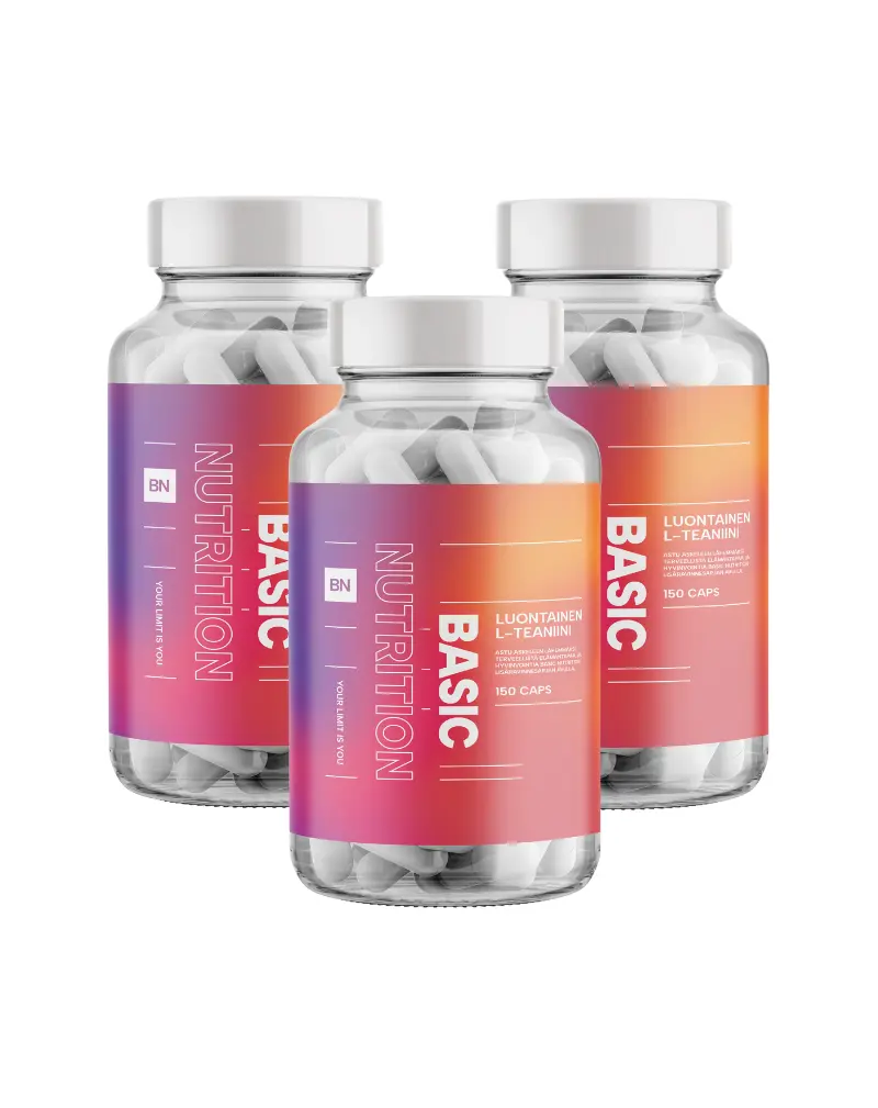 Big Buy: 3 kpl Basic Nutrition Luontainen L-Teaniini (450 kaps.)